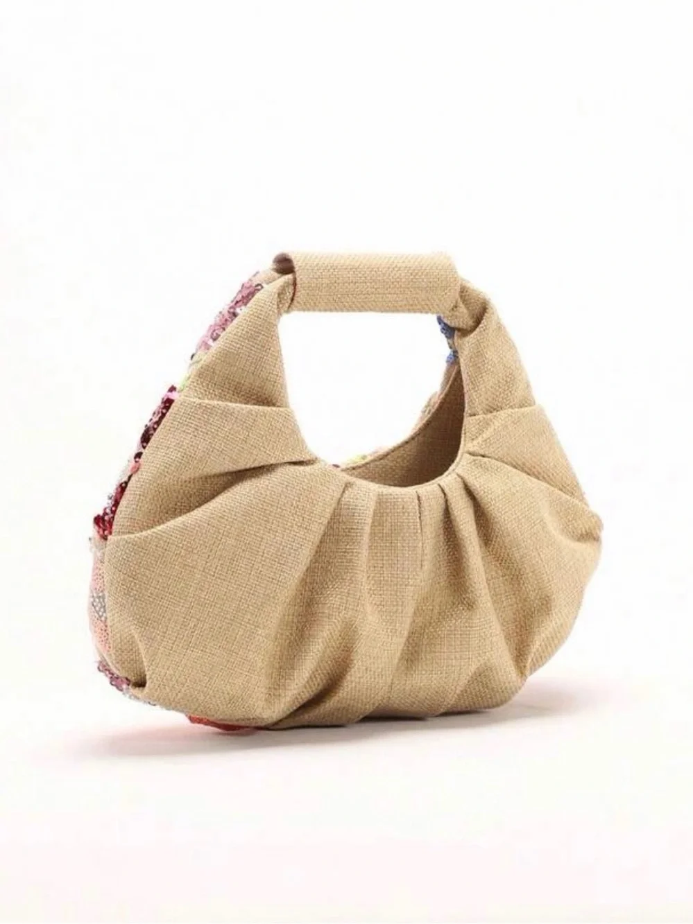 NEW Sequin Floral Embroidered Beige Shoulder Bag